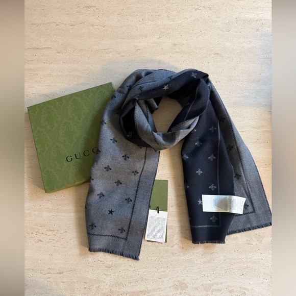 NWT GUCCI WOOL BEE ACCENT REVERSIBLE SCARF UNISEX 💖🌟 - Picture 6 of 13